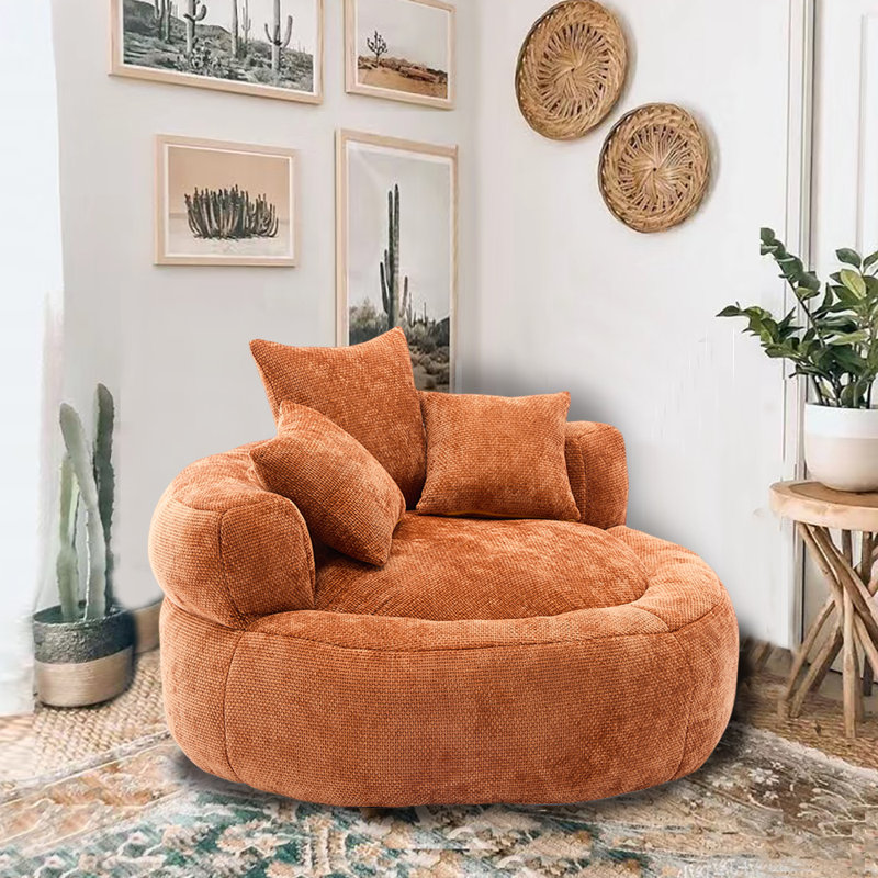 Memory Foam Bean Bag Chair for Kids, People Dog Bed, Chenille Fabric Cover,  Indoor/Outdoor Lazy Susans, by Amitiel Orange