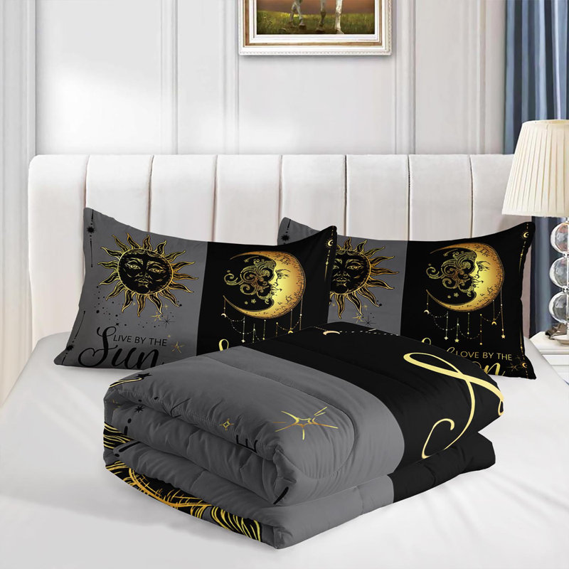 Ensemble d'édredon céleste soleil et lune, ensemble de literie bohème avec 2 taies d'oreiller, literie douce et lavable à la machine, édredon toutes saisons