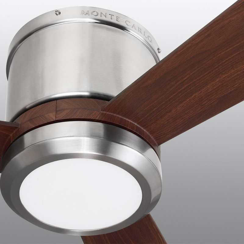 Rodrick Ceiling Fan with LED Lights, Brushed Steel with Teak ABS Blades, 42 inches