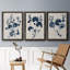 Bleu marine et feuilles de lin II - ensemble de 3 peintures sur toile encadrées-1524676177-1524676207