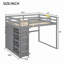 Lit mezzanine en bois avec garde-robe intégré, tablettes de rangement et lumière DEL-2068926785