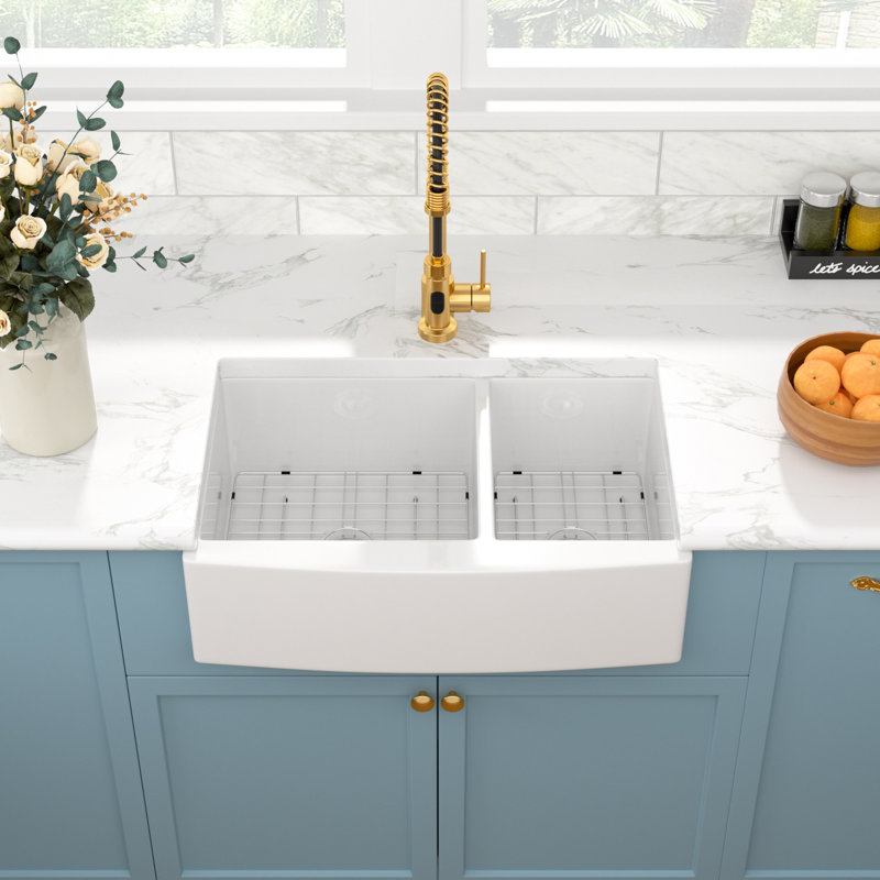33'' L Double Bowl Ceramic Kitchen Sink