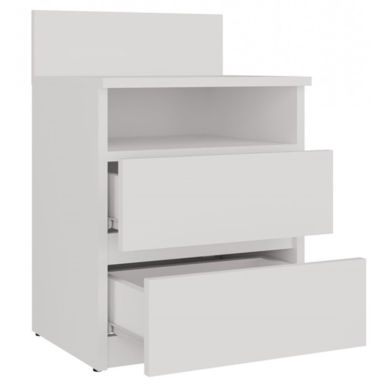 Taahir 2-Drawer Bedside Table with Open Shelf 40 cm White