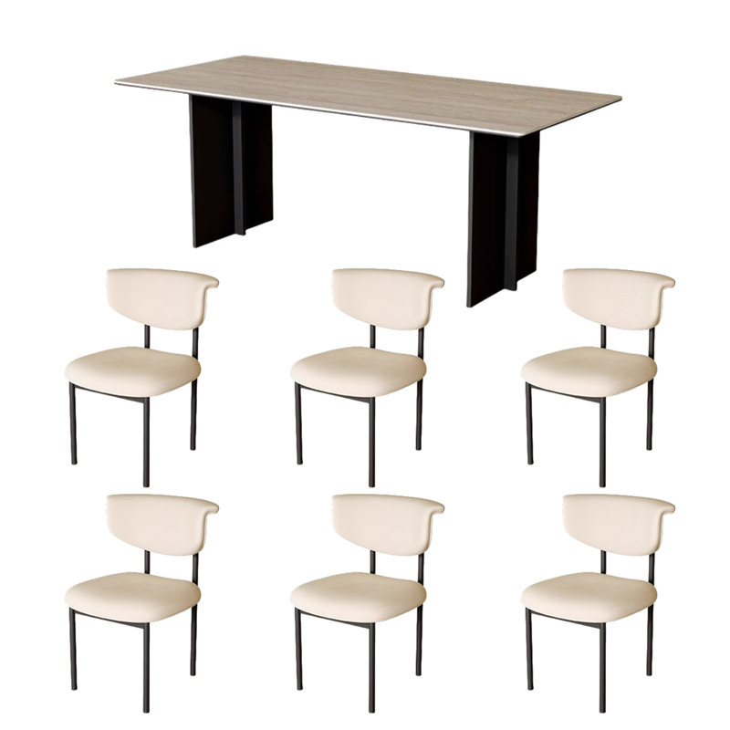 Table de salle à manger en bois et en pierre frittée, H 29,5 po x L 55,1 po x l 31,4 po
