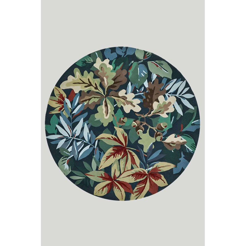 Cotton Floral Round Area Rug - Non-Slip Underside, Round 4'11"