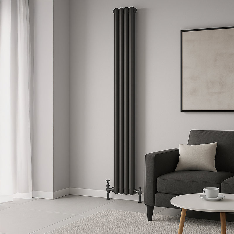 Uxbridge Vertical Traditional Colosseum Radiator, 1800mm H x 200mm W x 70mm D, Anthracite