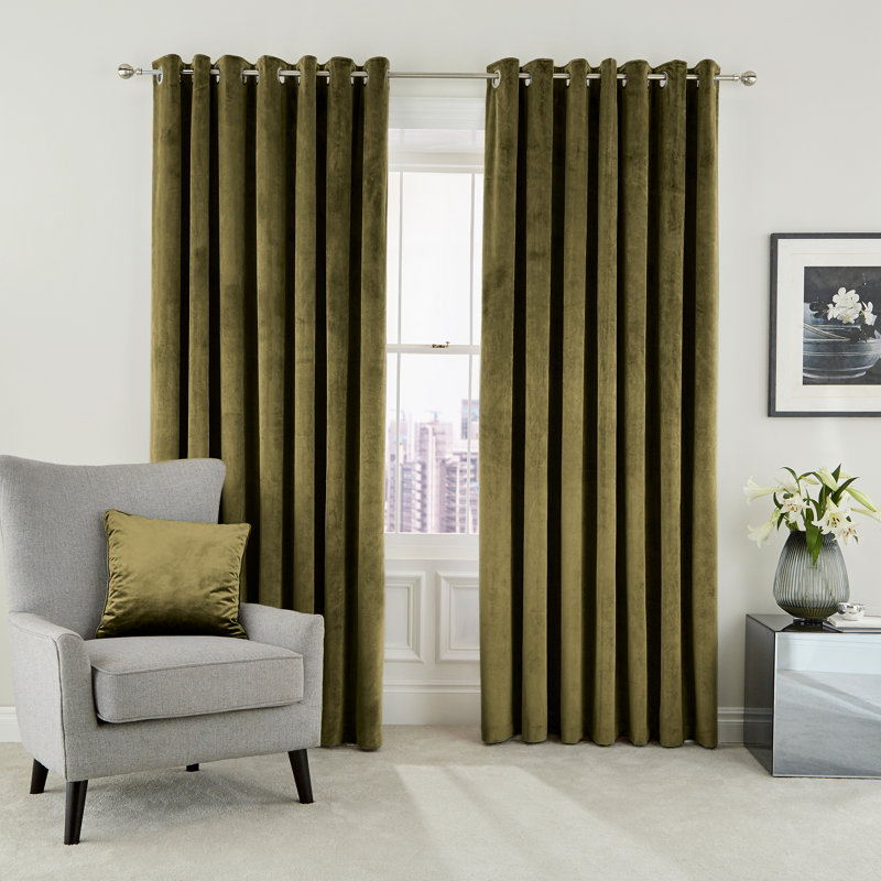 Escala Eyelet Room Darkening Curtains, Olive, Width 167 x Drop 137 cm