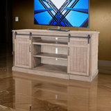 Console média avec foyer Desy, portes de grange, brun 78 po Desy