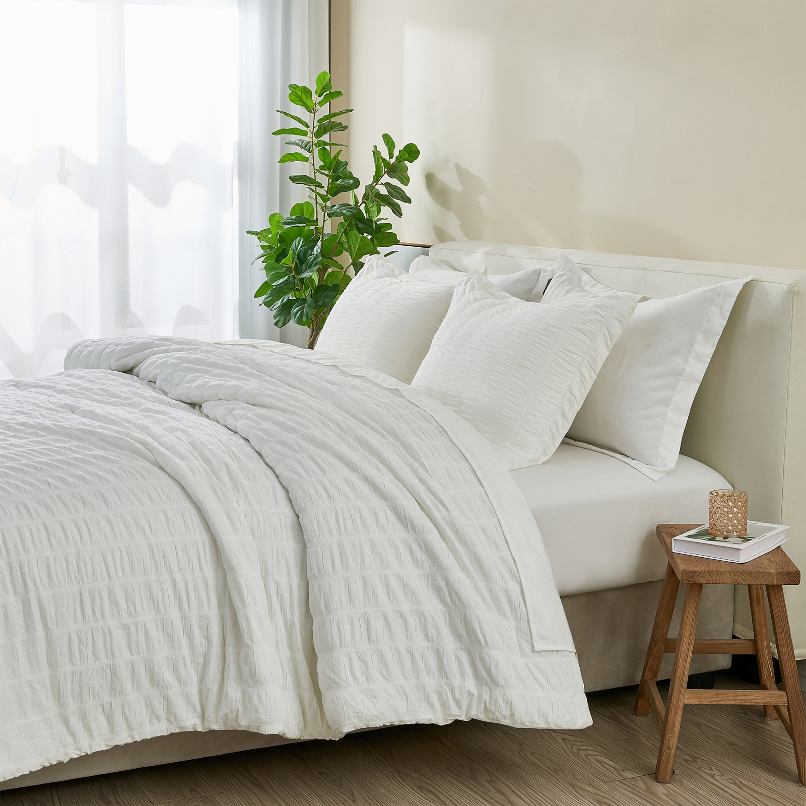 Cotton Comforter Set, Fresh White, King