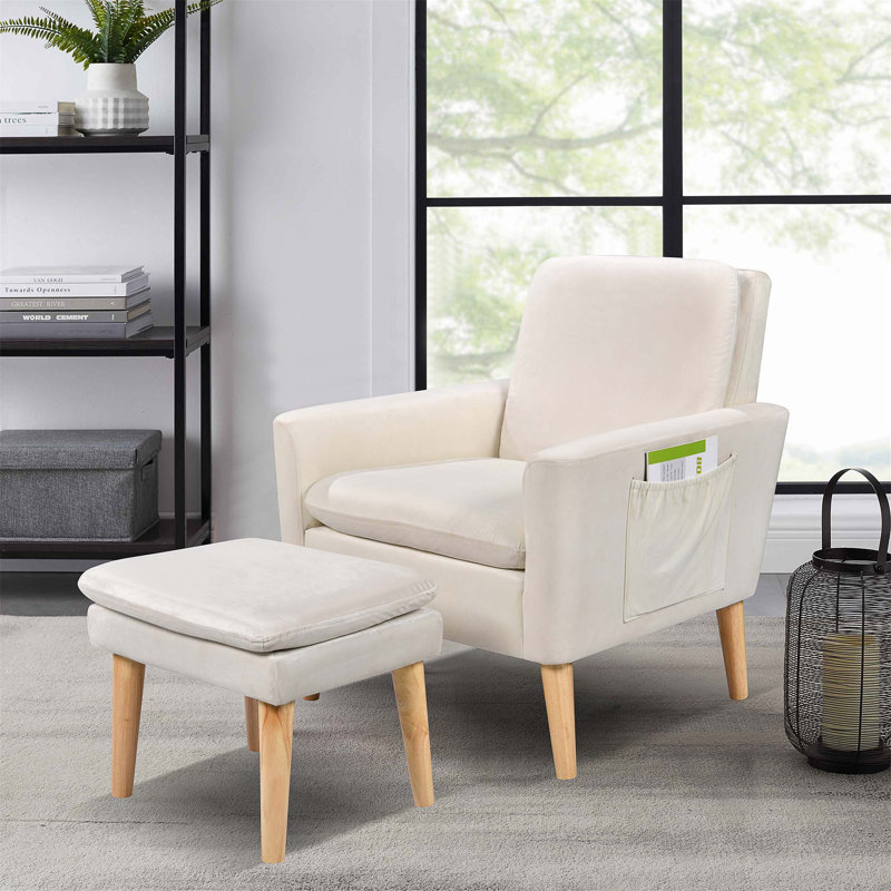 Chaise d'appoint rembourrée Jamalie, Velours crème