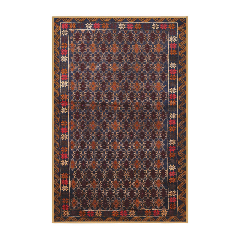 Tapis traditionnel rouge / noir, Rectangle 5 pi x 7 pi