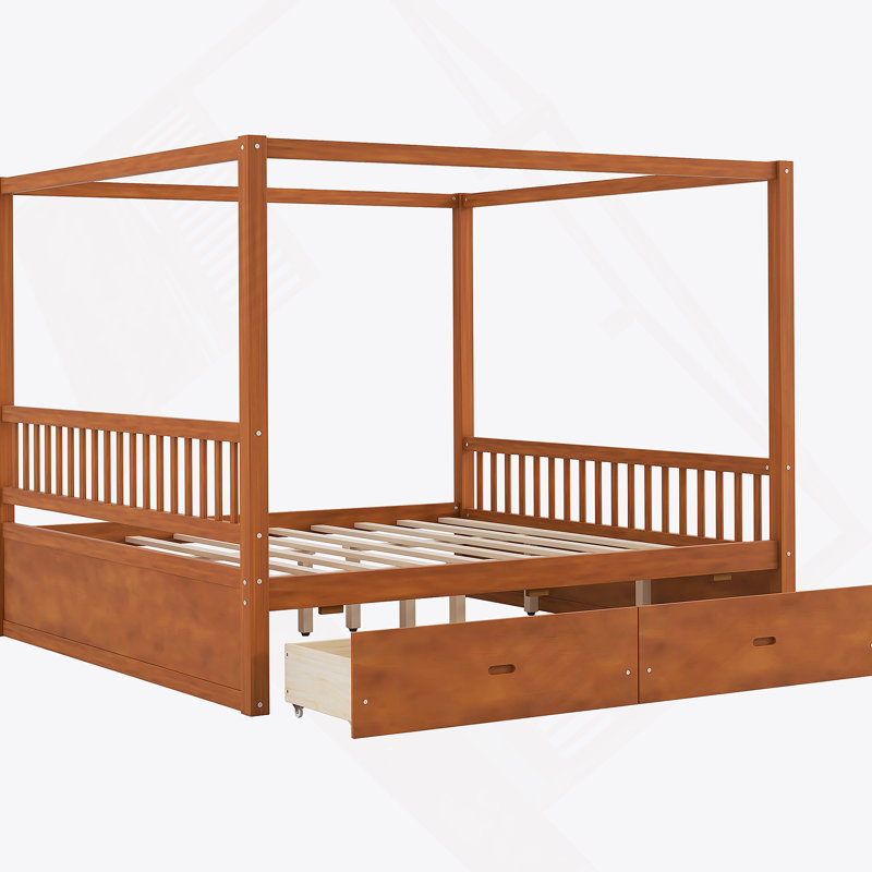 Lit à baldaquin en bois avec tiroirs de rangement, King, Walnut