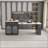80-Inch Expandable Kitchen Island With Dining Table, Marble-Grain Countertop With Power Outlet, Mobile Storage Cart With Cabinet & 2 Drawers, Kitchen Prep Table (Black)-2017189707