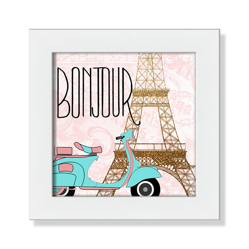 Bonjour paris 2, H 8 po x l 8 po x P 0,63 po, Cadre blanc
