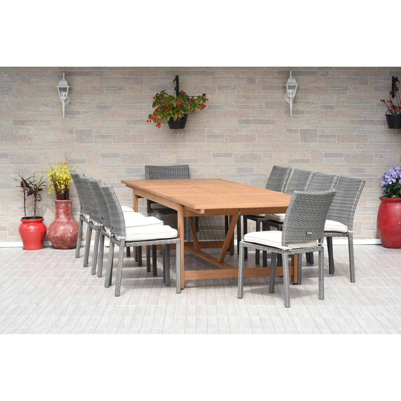 Anautica 118.6'' Rectangular 10 - Person Outdoor Dining Set with Cushions