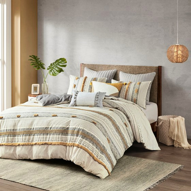 Housse de couette en coton très grand / très grand avec rayures et détails pour