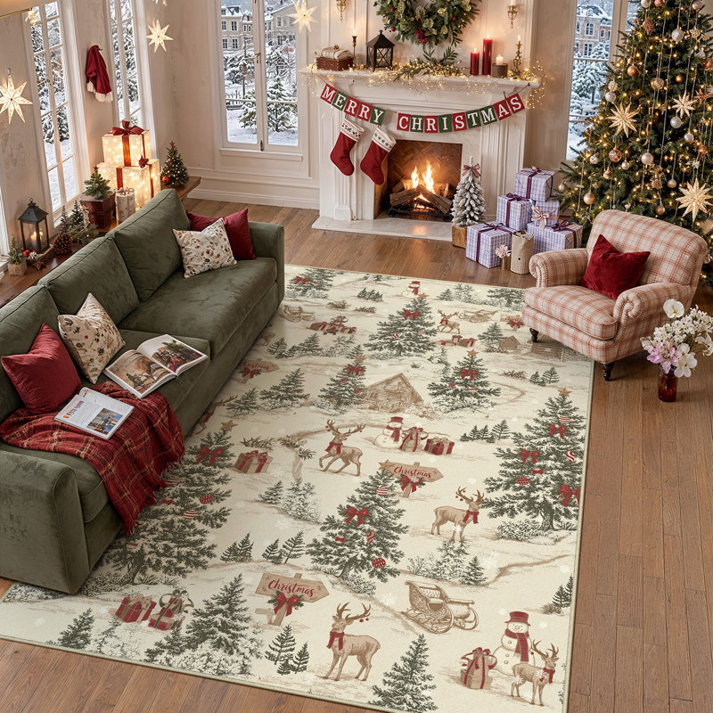 Tapis décoratif Softra motif sapin de Noël, Rectangulaire 9 pi x 12 pi