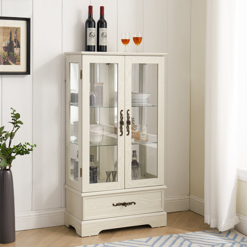 Vitrine lumineuse en verre avec tablettes réglables, Blanc