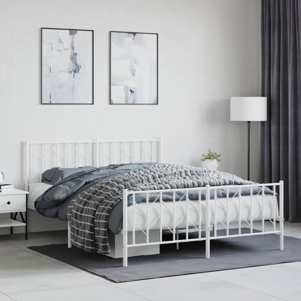 Vidaxl (White, 150 X 200 Cm/ With Headboard & Footboard) Metal Bed Frame With Headboard Mattress Foundation Black 80X200 Cm - Image 3