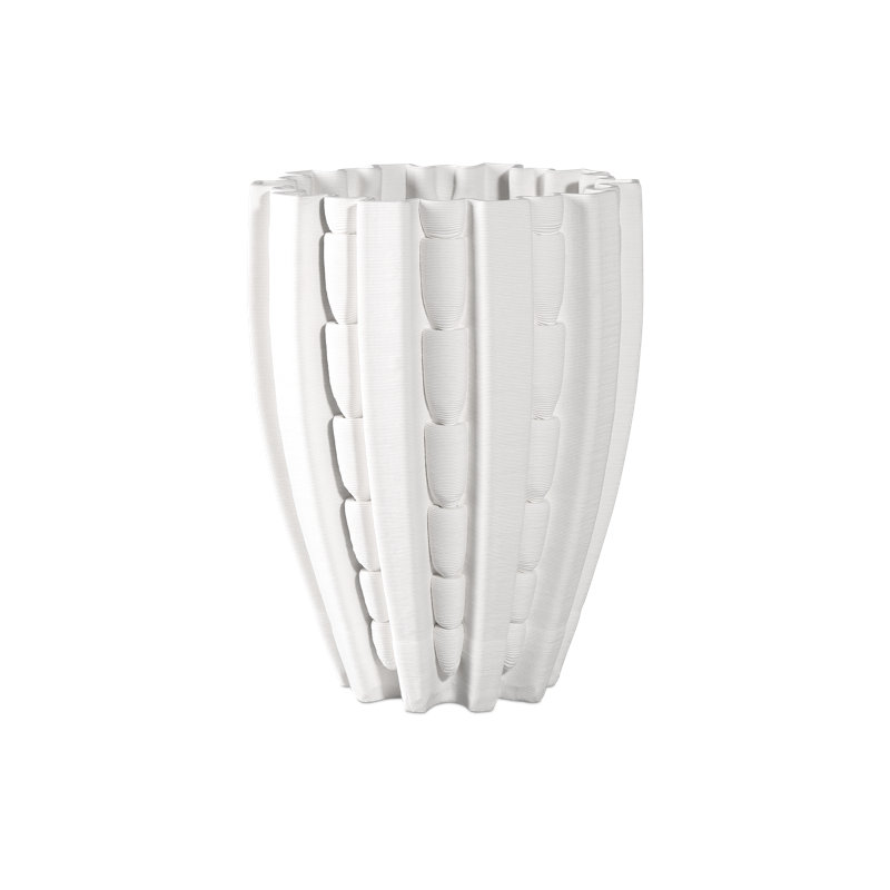 White Ceramic Fluted Decorative Table Vase, 10"