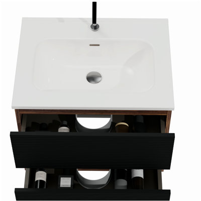 Meuble-lavabo mural noir et noyer Gloria
