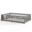 Lit à plancher double gris grain de bois avec barrières de sécurité, une porte à interrupteur et des lattes amovibles Taille de l'espace de sommeil confortable et polyvalent en gris, équipé d'un design à profil bas-130093313-130093316