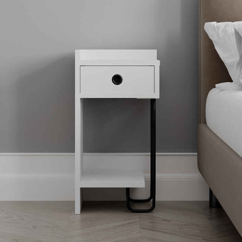 Jan Versatile Modern Bedside Table with Drawer and Open Shelf, Left Orientation, White