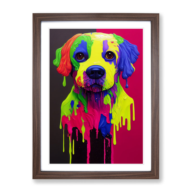 Dog Drip No.5 Abstract - Single Picture Frame Painting, 64cm H x 46cm W x 2cm D, Walnut