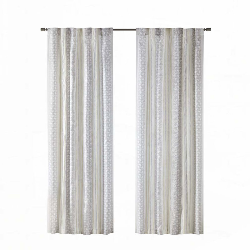Polyester Curtains,Curtain Panel with Tufted Stripe and Lining, Multicolor