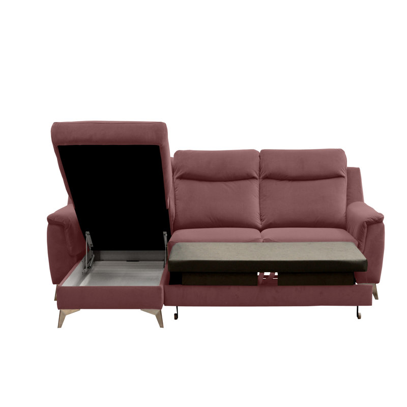 Izola 3 Seater Velvet Sofa Bed, Left Hand Facing, Indian Rose
