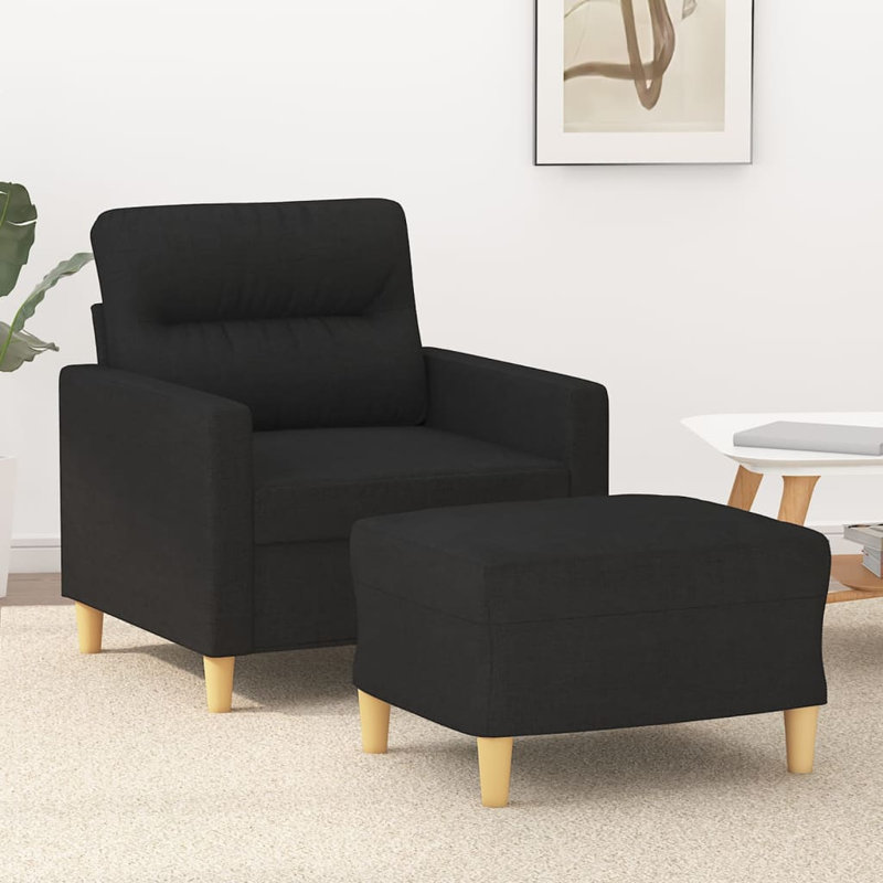  Sofa Chair With Footstool Black Polyester, Metal, Plywood, Foam, Black