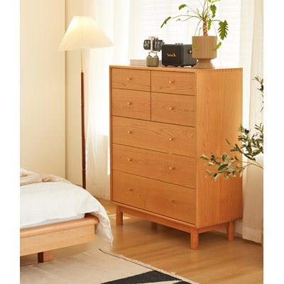 Commode 7 tiroirs en cerisier massif avec joints en queue d'aronde