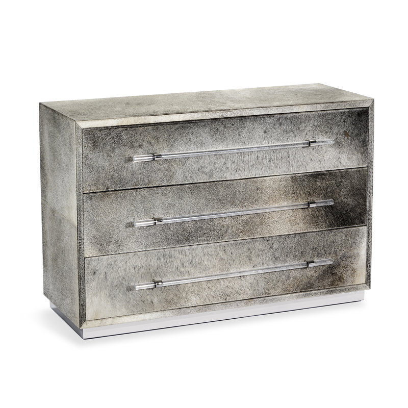 Cassian 3 - Drawer Dresser, Natural Hide/Polished Nickel/Clear