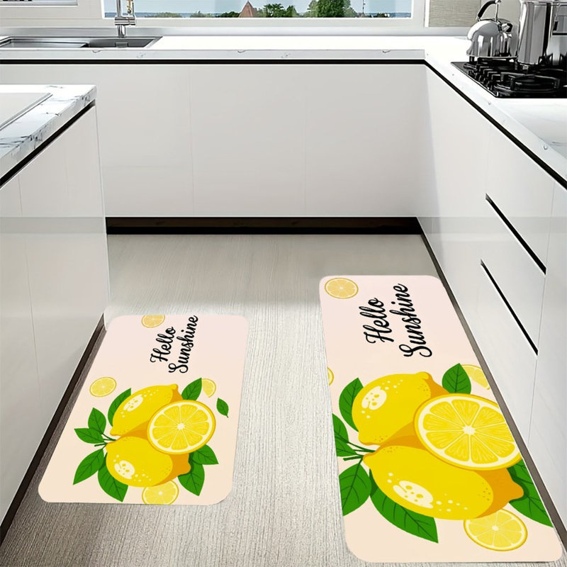 Ensemble de 2 tapis de sol en flanelle aux motifs citron Hello Sunshine.