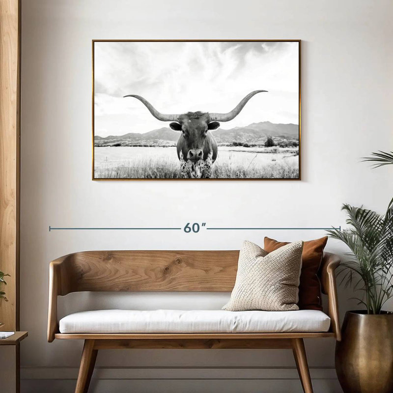 Longhorn Texas BW, Cadre flottant doré, 43 po x 29 po