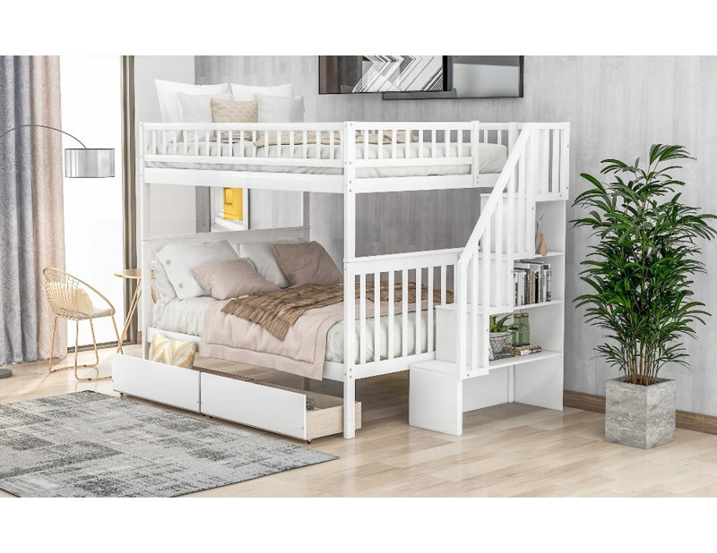 Lit superposé double / double avec 2 tiroirs Rangement, L 93,5 po x l 57,5 po x H 65,6 po, aucun sommier requis, robuste Durable