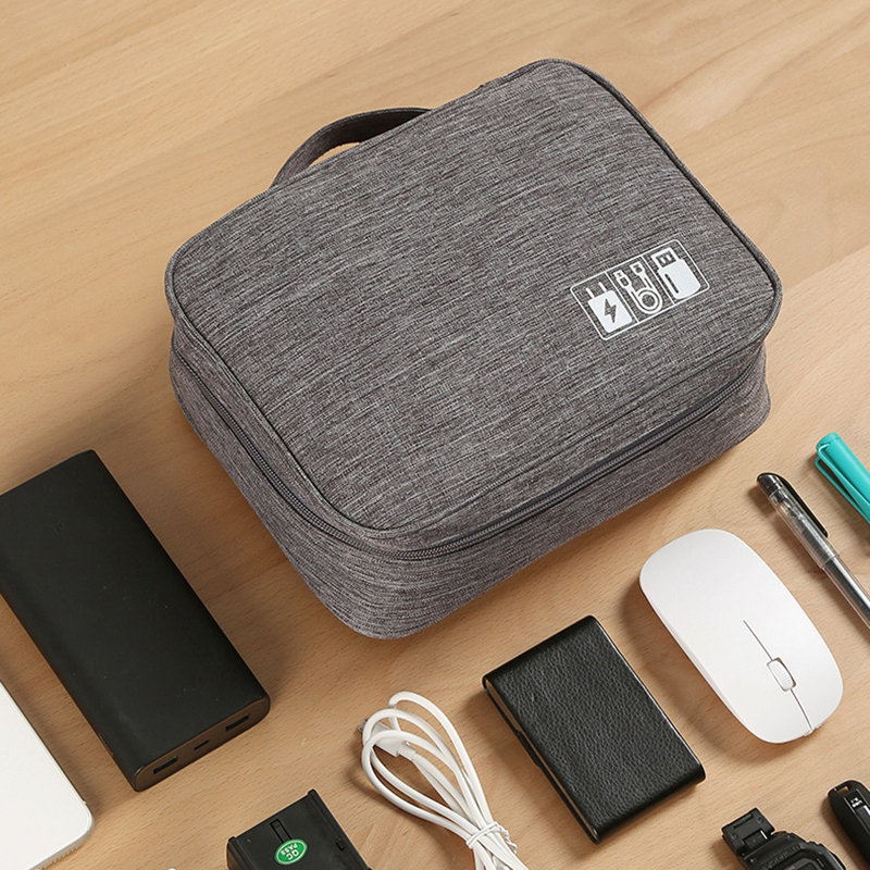 Double Layer Electronic Product Travel Storage Bag, Gray