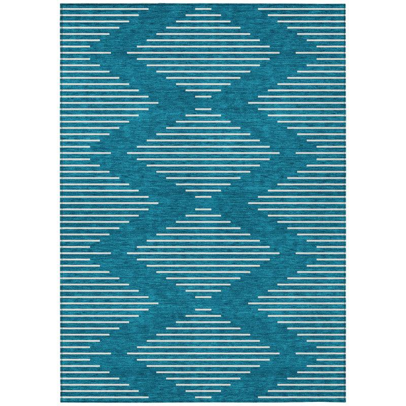 Tapis bleu sarcelle lavable intérieur / extérieur 3 pi x 5 pi HomeRoots