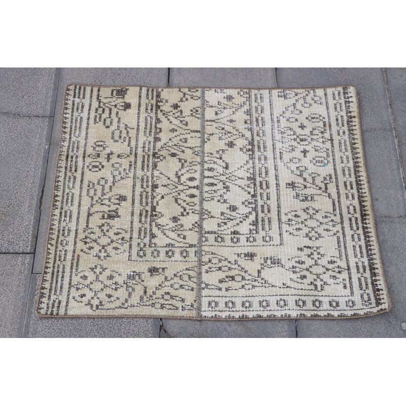 Vintage Anatolian Patchwork Small Rug in Muted Beige - Handmade Turkish Wool Rug for Entryways