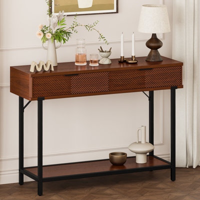 43.3" Modern Console Table With Drawers, Wooden Sofa Table With Metal Legs, Entryway Table For Hallway, Behind Couch Storage Table