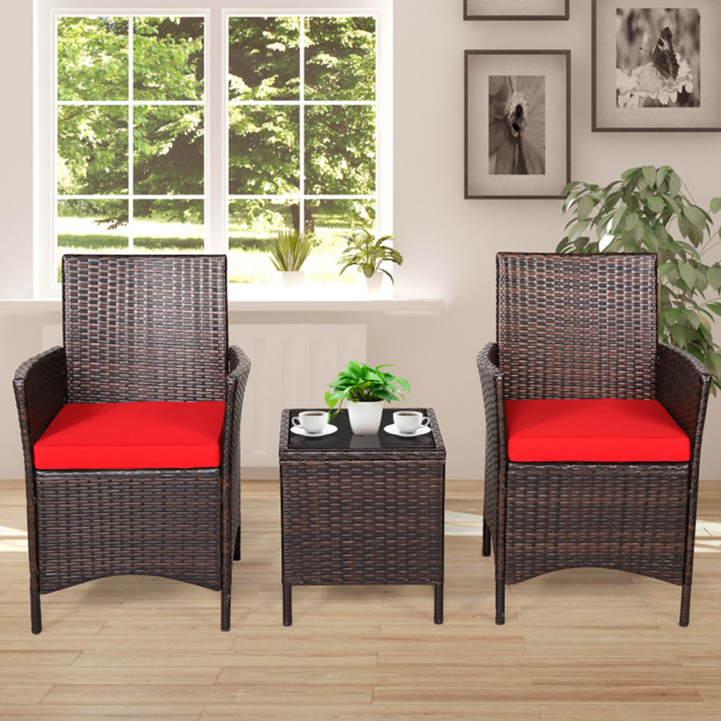 2 - Person Patio Conversation Set with Cushions, Red