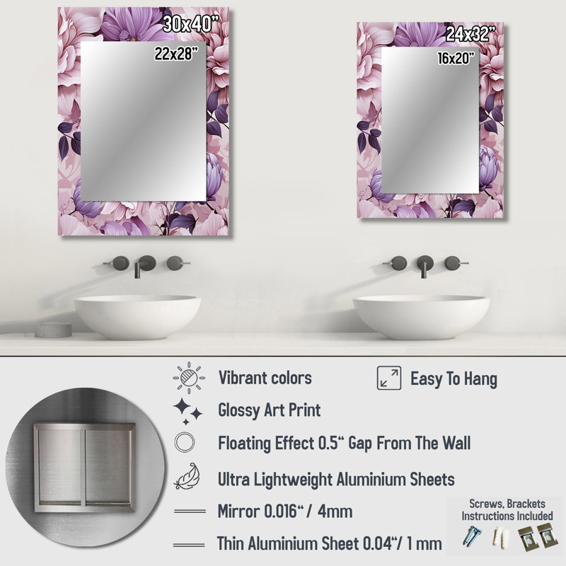 Heddwyn - Purple Traditional Wall Mirror, 32 po x 24 po