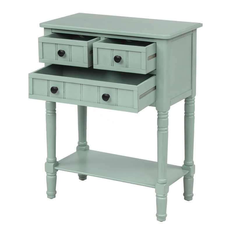 Narrow Console Table, Slim Sofa Table With Three Storage Drawers And Bottom Shelf For Living Room, Easy Assembly (Retro Blue)