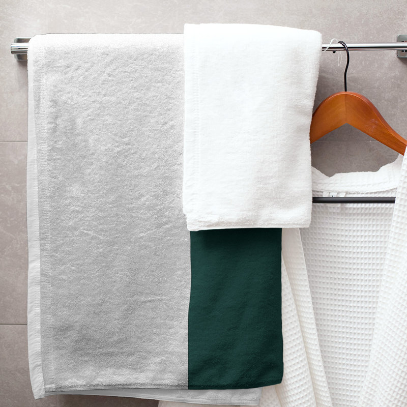 Lightweight Bath Towel, White/Kelly Green/White, Microfiber