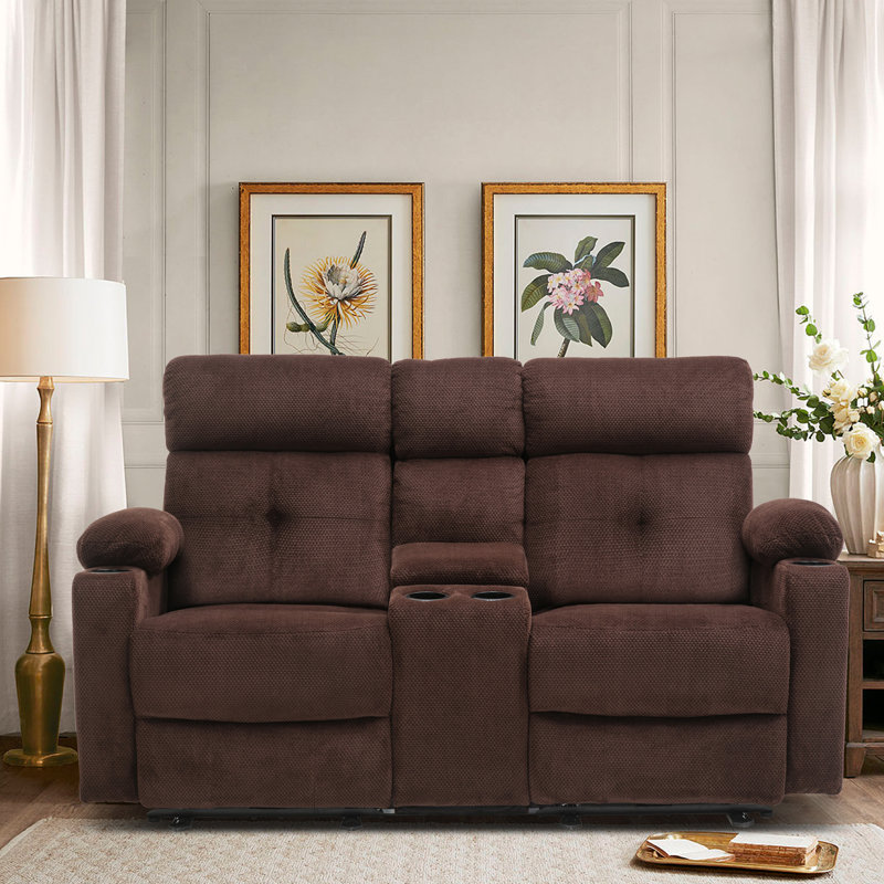 68.9'' Power Reclining Loveseat With Heat, Massage, And Center Console – Soft Pillow Top Arms, Brown