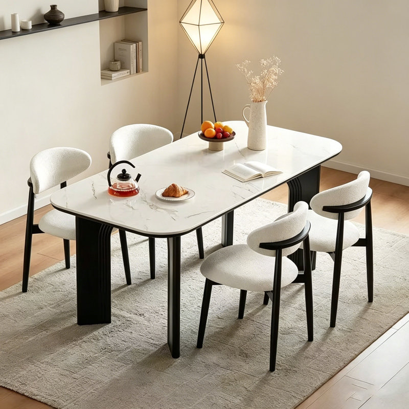 Table de salle à manger French Vintage, H 29,5 po x l 63 po x P 35,4 po, 7 pièces: table, 6 chaises