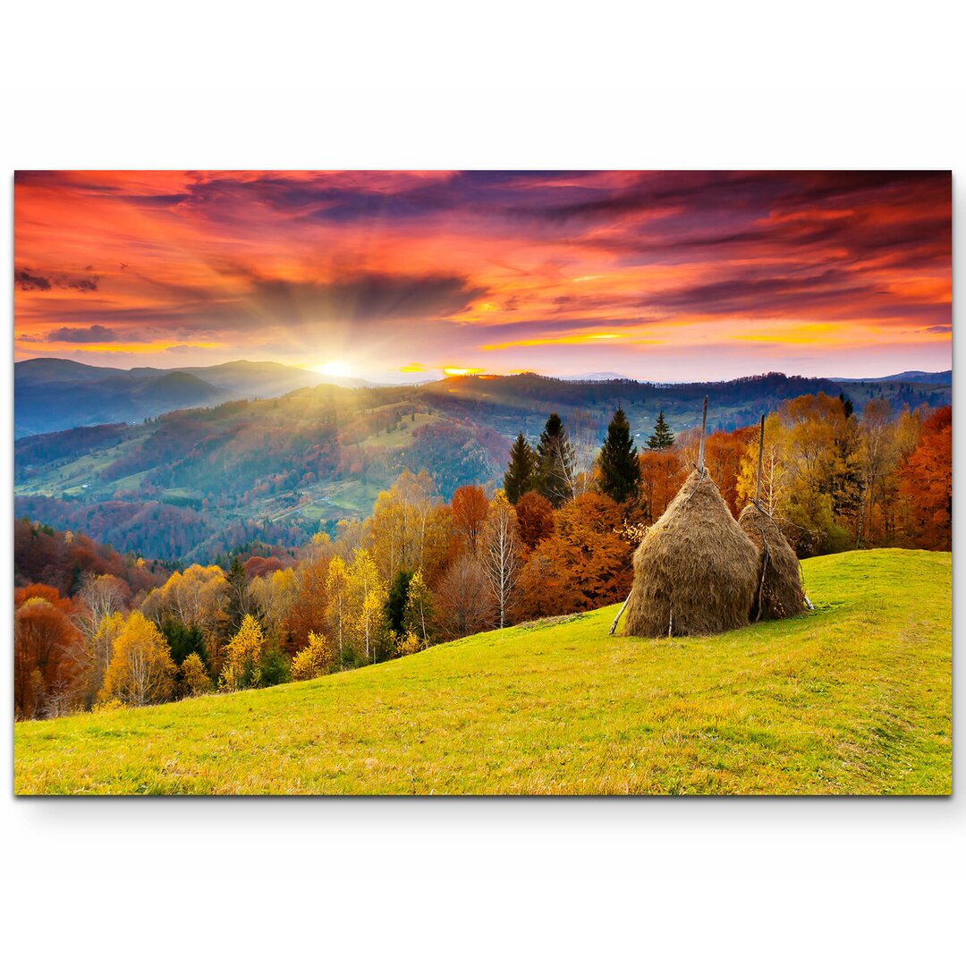 Leinwandbild Berglandschaft bei Sonnenaufgang im Herbst