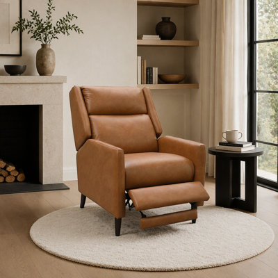 Fauteuil inclinable moderne du milieu du siècle avec dossier inclinable, revêtement en lin texturé et pieds fuselés pour un confort et un style optimaux dans les salons