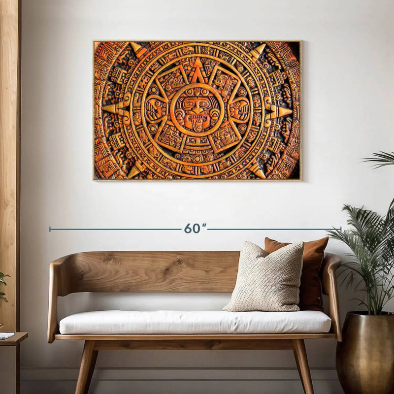 Calendrier aztèque, Cadre flottant en bois naturel, 43 po x 29 po