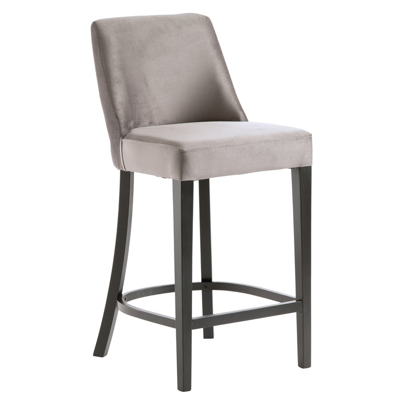 Upholstered Counter Stool with Solid Wood Frame, Grey